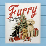 Furry & Bright Vintage Dog Christmas Tree Dishcloth