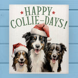 Happy Collie Day Funny Dog Christmas Dishcloth