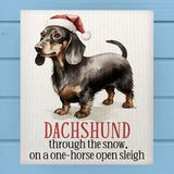 Dachshund Through the Snow Dog Christmas Dishcloth