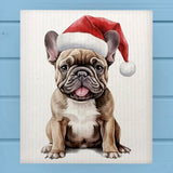 Frenchie Santa Claus Funny Dog Christmas Dishcloth