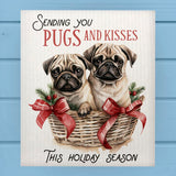 Hugs and Kisses Pug Dog Christmas Swedish Dish Cloth Sponge