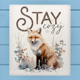 Stay Cozy Winter Fox Woodland Swedish Dish Cloth Sponge