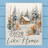 Snow Place Like Home White Winter Cabin Dishcloth