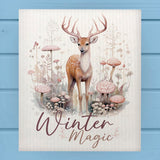 Winter Magic Mushroom Reindeer Woodland  Dishcloth