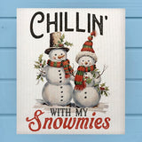 Chillin with my Snowmies Christmas Swedish Dish Cloth Sponge