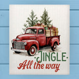 Jingle All the Way Red Pickup Truck Christmas Dishcloth