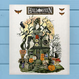 Trick or Treat Mushroom Cottage Halloween Dishcloth