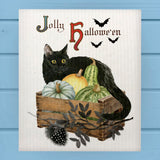 Black Cat Pumpkin Jolly Halloween Swedish Dish Cloth Sponge