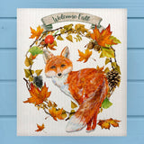 Welcome Fall Fox Wreath Swedish Dish Cloth Sponge