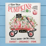 Pink Shabby Farm Fresh Floral Pumpkin Wagon Dishcloth