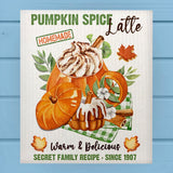 Pumpkin Spice Latte Vintage Fall Swedish Dish Cloth Sponge