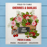 Modern Cherries & Dahlias Farm to Table Dishcloth