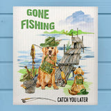 Dog Gone Fishing Modern Farmhouse Swedish Dish Cloth Sponge