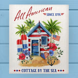 Beach House Cottage Patriotic 4th of July Dishcloth