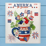 America the Beautiful Patriotic Mug Cake Dishcloth