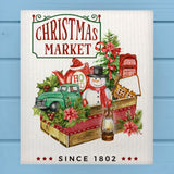 Christmas Market Teapot Snowman Truck Dishcloth