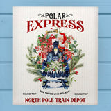 Santa's Polar Express Train Christmas Dishcloth