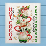 Snowman Hot Cocoa & Marshmallows Winter Dishcloth