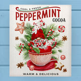 Gnome Peppermint Cocoa Teacup Christmas Dishcloth