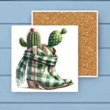 Merry Christmas Y'ALL Western Boots Cactus Stone Coaster