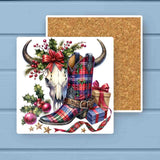 Merry Christmas Western Boots Mistletoe Stone Coaster