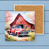 Vintage Fall Green Farm Truck Flowers Stone Coaster