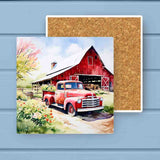 Vintage Spring Red Barn Truck Floral Absorbant Stone Coaster