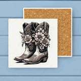 Western Vintage Flower Cowboy Boots Absorbant Stone Coaster