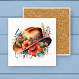 Floral Watercolor Western Cowgirl Hat Stone Coaster