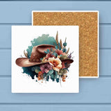 Blue Watercolor Western Cowboy Hat Absorbant Stone Coaster