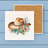 Flower Western Cowgirl Hat Absorbant Stone Coaster