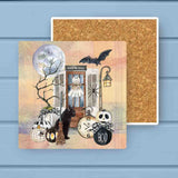 Beware Black Cat Pumpkin Halloween Door Stone Coaster