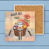 Ready Set Fall Pumpkin Spice Bicycle Absorbant Stone Coaster