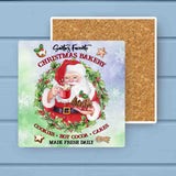 Vintage Pudding Santa Christmas Bakery Stone Coaster