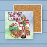 Christmas Market Teapot Snowman Truck Stone Coaster