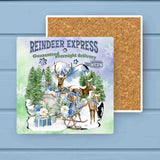 Reindeer Express Vintage Winter Christmas Stone Coaster