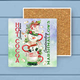 Snowman Hot Cocoa & Marshmallows Winter Stone Coaster