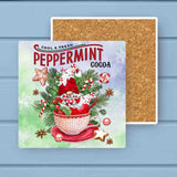 Gnome Peppermint Cocoa Teacup Christmas Stone Coaster